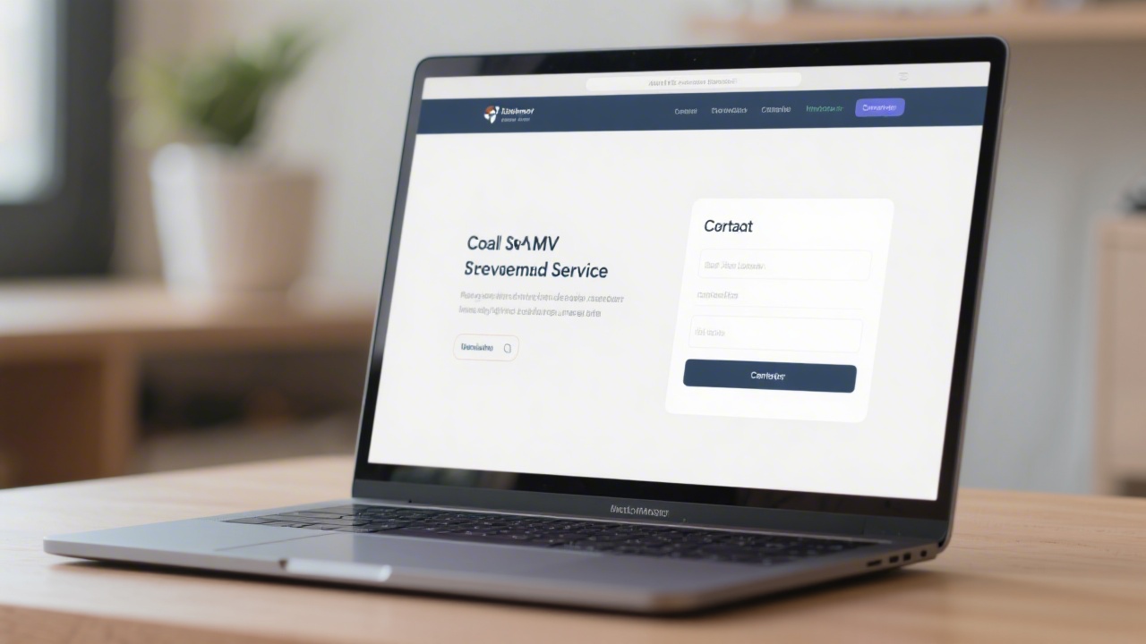 Laptop showing a simple service website with clear call to action and contact form, illustrating real MVP website ready for launch